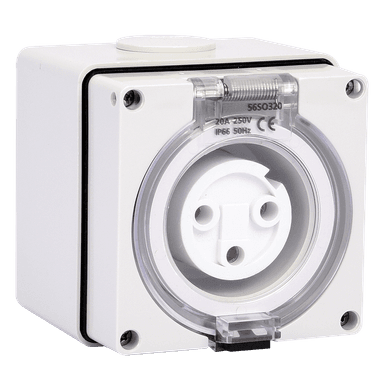 ATLANTIS 56Series 20Amp. 250V IP65 3Pole Surface Mounted Socket Outlet with Front Flap