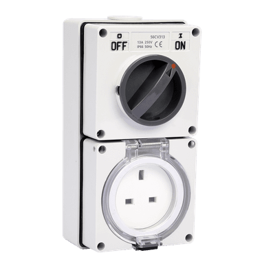 ATLANTIS 56Series 13Amp. 250V IP66 3Pole Surface Mounted Combination Switched Socket Outlet