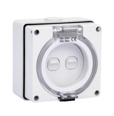 ATLANTIS 56Series 10Amp. 250V IP56 2Gang Surface Mounted Switch with Front Flap