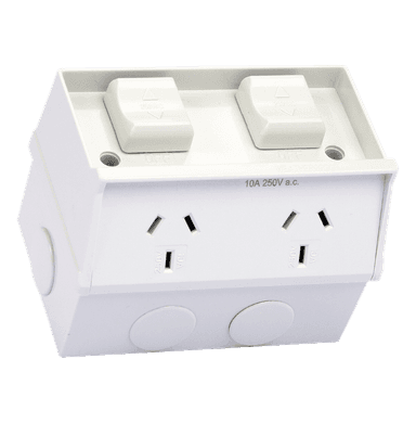 ATLANTIS 56Series 10/15Amp. 250V IP53 2Gang Surface Mount Switched Socket Outlet (Aus.)