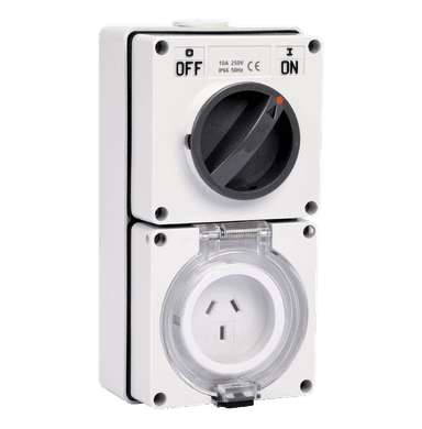 ATLANTIS 56Series 15Amp. 250V IP66 3Pole Surface Mounted Combination Switched Socket Outlet (Aus.)