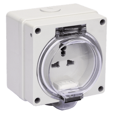 ATLANTIS 56Series 15Amp. 250V IP65 Multi 2Pole Surface Mounted Socket Outlet with Front Flap