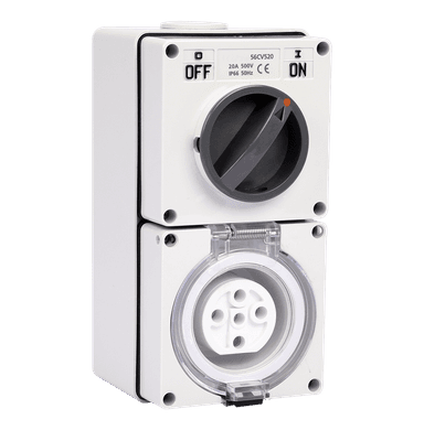 ATLANTIS 56Series 50Amp. 500V IP66 5Pole Surface Mounted Combination Switched Socket Outlet
