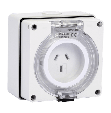 ATLANTIS 56Series 15Amp. 250V IP65 3Pole Surface Mounted Socket Outlet with Front Flap (Aus.)