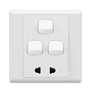 MONACO 10Amp. 3Gang + 10Amp. 2Pin Socket Outlet White with WH/Surround