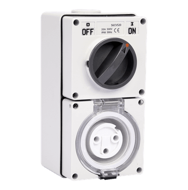 ATLANTIS 56Series 16Amp. 250V IP66 3Pole Surface Mounted Combination Switched Socket Outlet